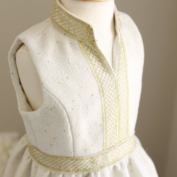 Girl's Couture Off White Gold Fleck Tweed Dress Sleeveless Tailored Party Event - Picture 4 of 10